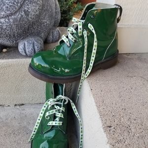 Dr Martens Steel Toe Patent Leather Green Boots UK SIZE 5 US 7🍀